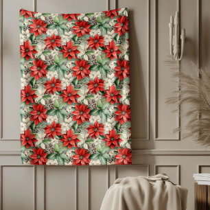 Holiday Floral Blanket Red Poinsettia Cozy Throw