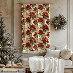 Holiday Floral Blanket Vintage Poinsettia Design