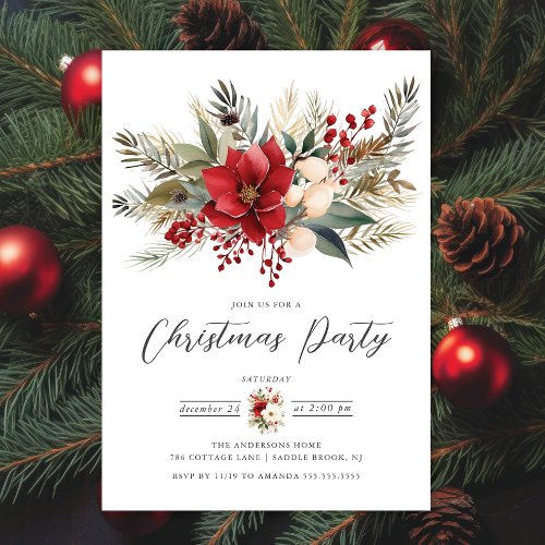 Holiday Floral Christmas Party Invitation