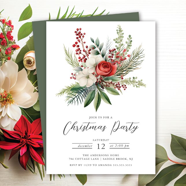 Holiday Floral Christmas Party Invitation (Creator Uploaded)