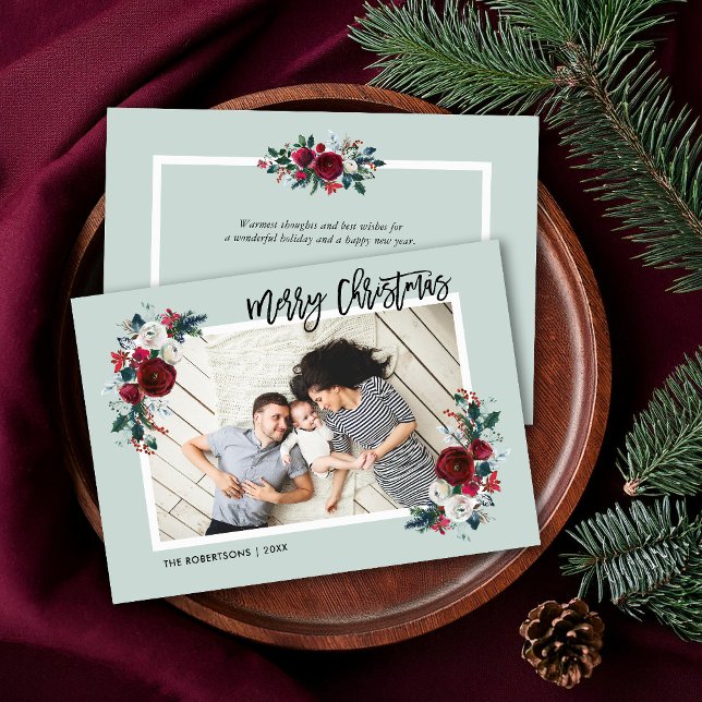 Holiday Floral Christmas Photo | Greeting on Back (Creator Uploaded)