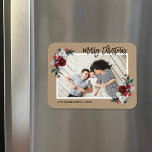 Holiday Floral Christmas Photo Magnet<br><div class="desc">Custom magnetic holiday photo cards with simple templates for customization. This festive design features an elegant watercolor floral border in red, green and burgundy colors on a faux kraft background. The text reads "Merry Christmas" in a modern calligraphy script font. Personalize it with your photos, name, the year or other...</div>