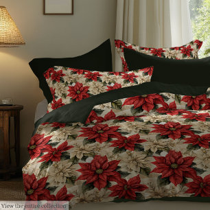 Holiday Floral Duvet Classic Red Poinsettia Print Cover