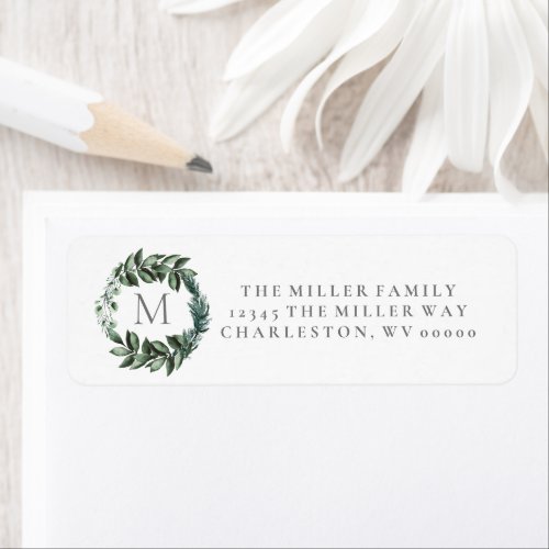 Holiday Floral Eucalyptus Initial Monogram Label