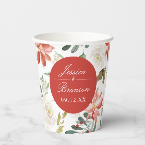 Holiday Floral Festive Christmas Wedding Paper Cup