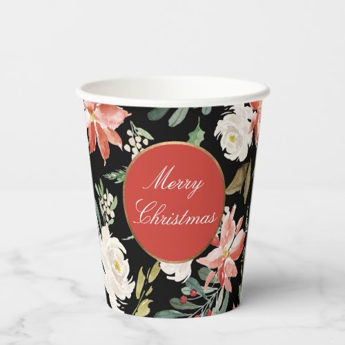 Holiday Floral Festive Merry Christmas Paper Cups