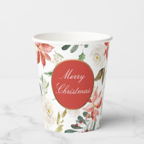 Holiday Floral Festive Merry Christmas Paper Cups