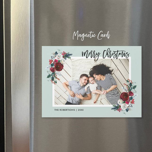 Holiday Floral Magnetic Christmas Photo Card (Creator Uploaded)