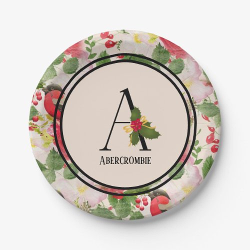 Holiday Floral Monogram Initial A  Paper Plate