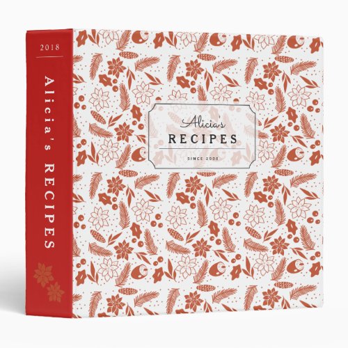 Holiday Floral Pattern Red Recipe Binder Book