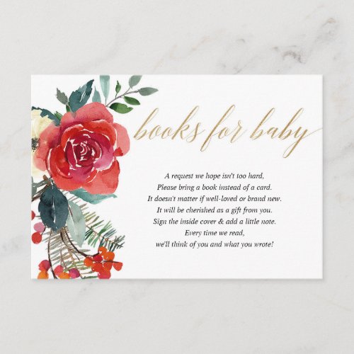 Holiday floral red green gold book request enclosu enclosure card