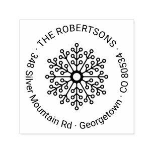 Holiday Floral Snowflake Round Return Address Self-inking Stamp