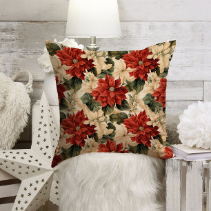 Holiday Floral Throw Pillow Classic Red Flowers