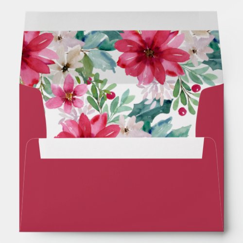 Holiday Floral  Watercolor Christmas Envelope