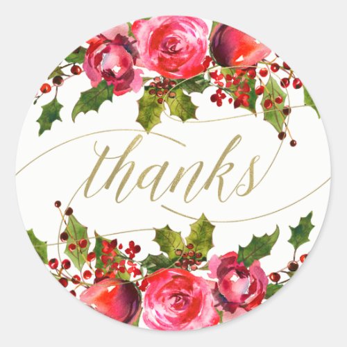 Holiday Floral Wedding Favor Thank You Classic Round Sticker
