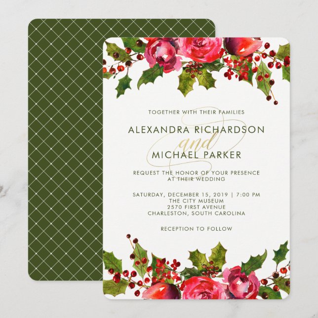 Holiday Floral Wedding Invitation (Front/Back)