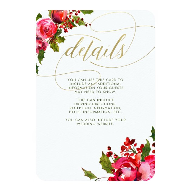 Holiday Floral Wedding | Wedding Guest Information Invitation