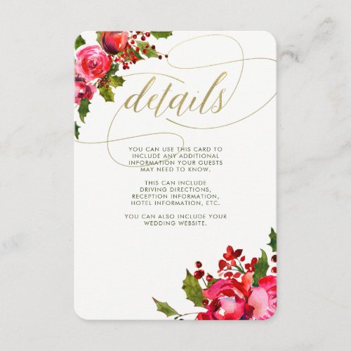Holiday Floral Wedding  Wedding Guest Information Enclosure Card