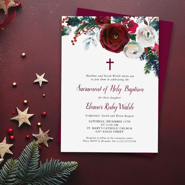 Holiday Floral Winter Baptism Invitation (Creator Uploaded)