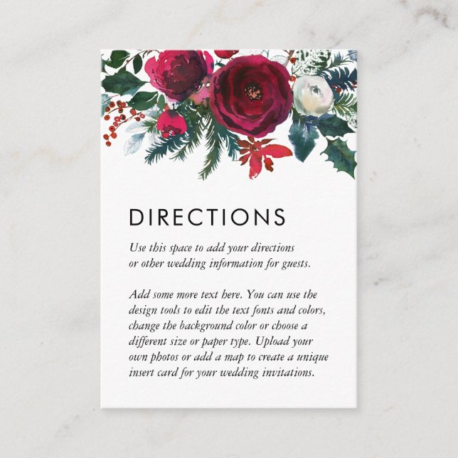 Holiday Floral Winter Wedding Directions Insert (Front)