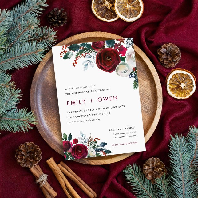 Holiday Floral Winter Wedding Invitation (Creator Uploaded)