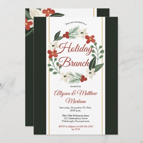 Holiday Floral Wreath Christmas Holiday Brunch Invitation