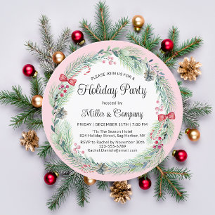 Holiday Floral Wreath Corporate Christmas Party Invitation
