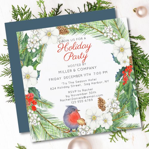 Holiday Floral Wreath Corporate Christmas Party Invitation