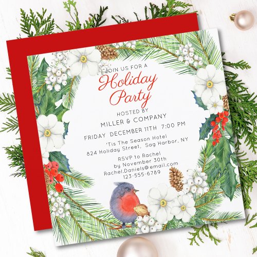 Holiday Floral Wreath Corporate Christmas Party Invitation