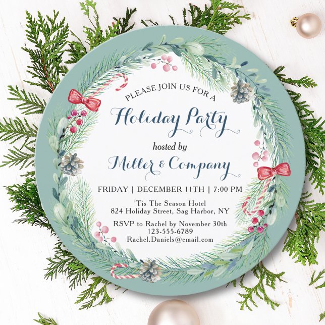 Holiday Floral Wreath Corporate Christmas Party Invitation (Creator Uploaded)