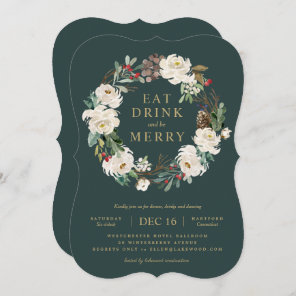 Holiday Floral Wreath Party Invitation