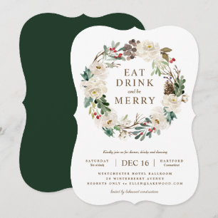 Holiday Floral Wreath Party Invitation