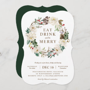 Holiday Floral Wreath Party Invitation