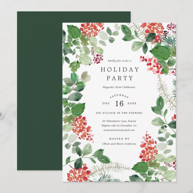 Holiday Florals Christmas Party Invitation (Front/Back)