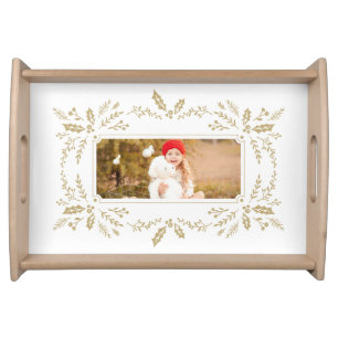 Holiday Florals in Gold Serving Tray