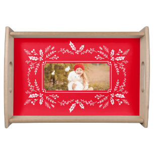 Holiday Florals in Red Serving Tray
