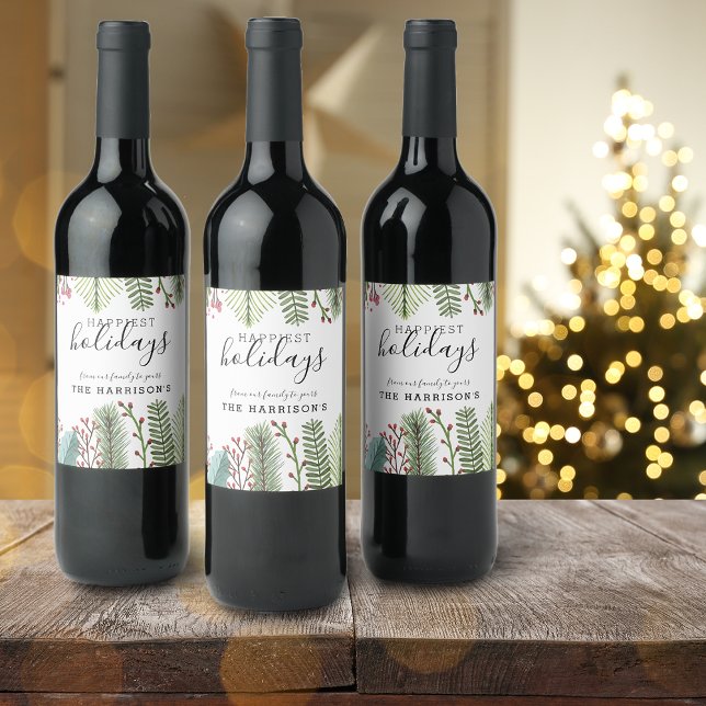 Holiday Foliage Christmas Personalized Wine Label (Holiday Foliage Christmas Personalized Wine Label)
