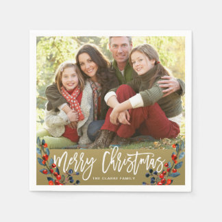 Holiday Foliage Gold Christmas Photo Holiday Napkins