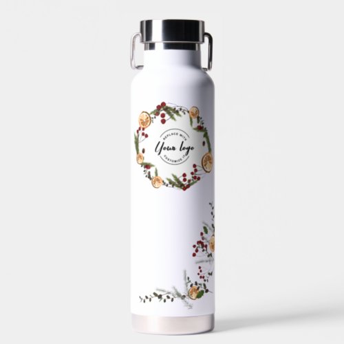 Holiday Foliage holly oranges Custom logo QR code Water Bottle