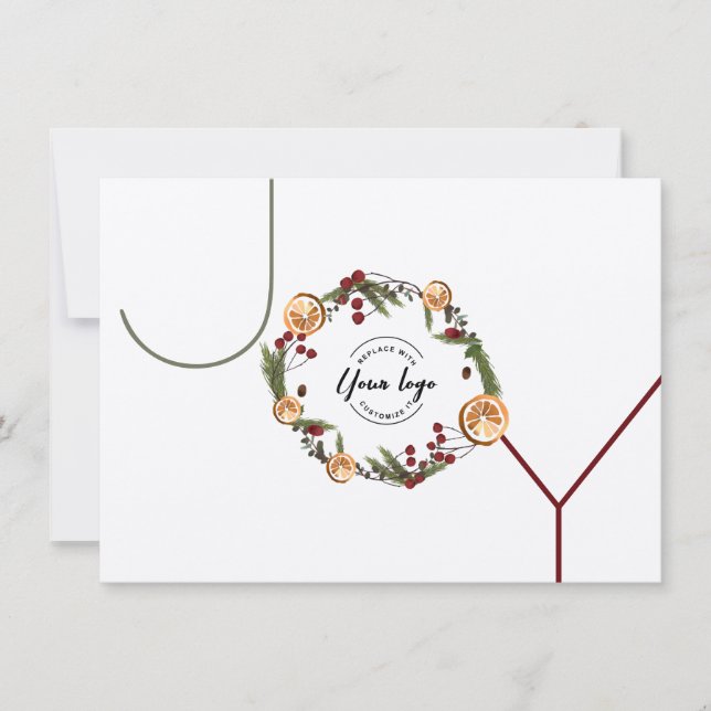Holiday Foliage holly oranges JOY Custom logo Card (Front)