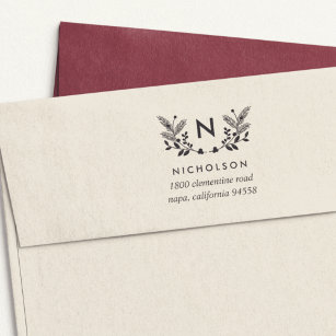 Holiday Foliage Monogram Return Address Self-inking Stamp