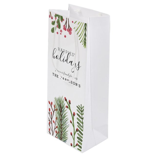 Holiday Foliage Personalized Wine Gift Bag (Front Angled)