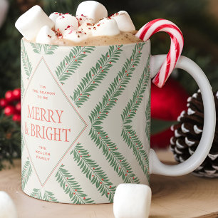 Holiday Foliage Quadrant Ivory and Green Mug
