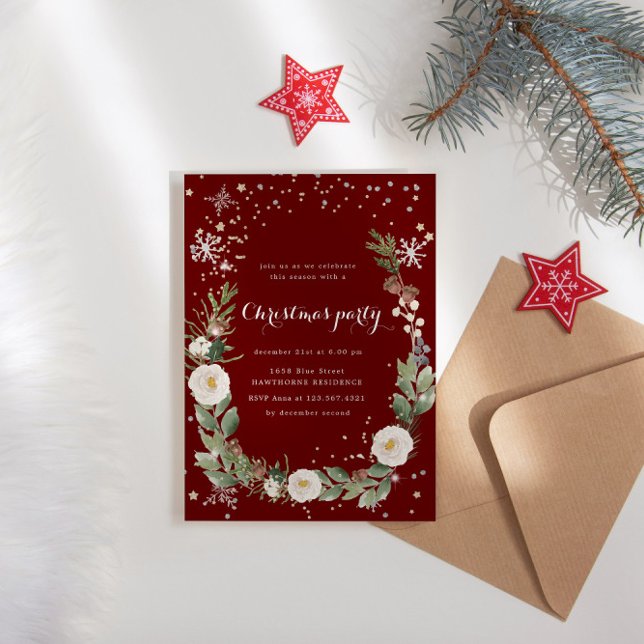 Holiday Foliage Sparkle Christmas Party Invitation (Creator Uploaded)