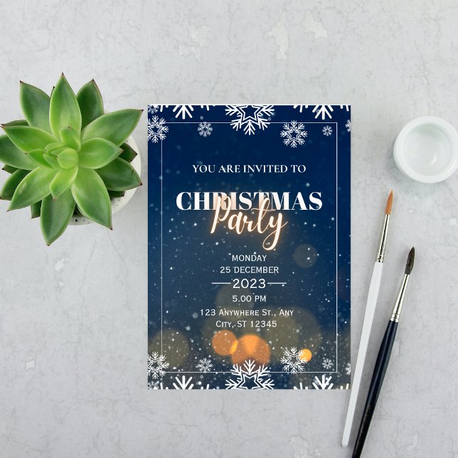 Holiday Foliage with Sparkle Christmas Party Invitation (Creator Uploaded)