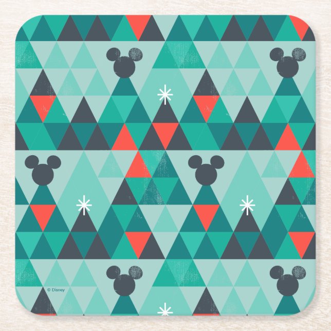 Holiday For All | Retro Christmas Pattern Square Paper Coaster (Front)