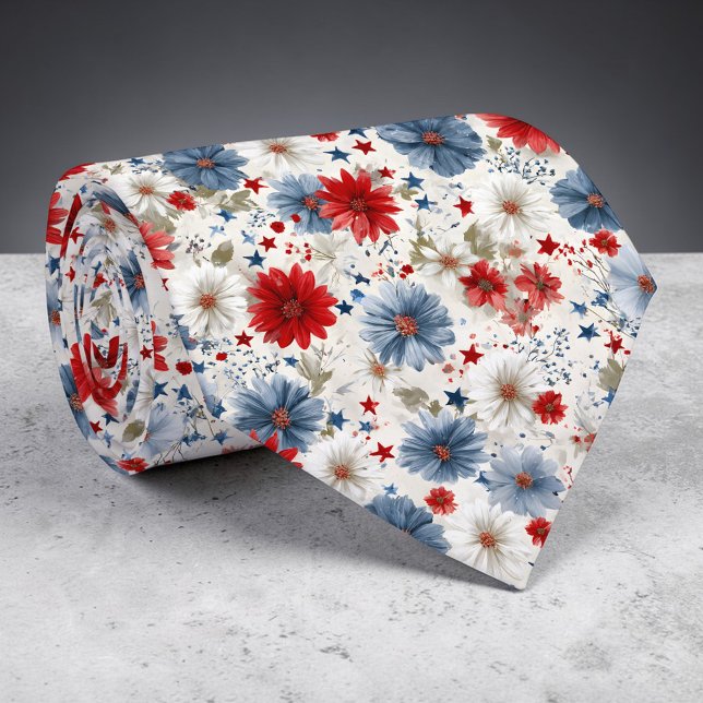 Holiday - Fourth of July Patriotic Floral Necktie (Creator Uploaded)