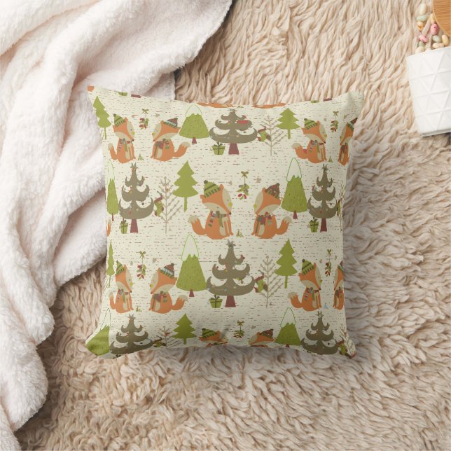 Holiday Fox Christmas Throw Pillow (Blanket)