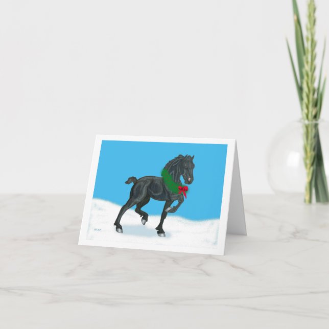 Holiday Friesian Horse Thanks Card (Front)