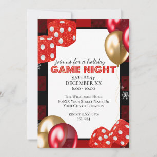 Holiday Game Night Dice on Red Flannel Invitation